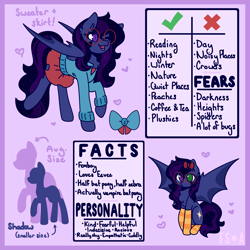 Size: 2500x2500 | Tagged: safe, artist:fuzzystarart, imported from derpibooru, oc, oc only, oc:shadow twinkle, bat pony, pony, bat pony oc, bow, clothes, cute, femboy, glasses, heterochromia, male, reference sheet, socks