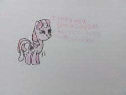 Size: 3264x2448 | Tagged: safe, derpibooru exclusive, imported from derpibooru, cheerilee, pony, hearts and hooves day (episode), baby talk, colored, dialogue, drawing, love poison, pen drawing, smug smile, solo, traditional art