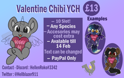 Size: 3196x2028 | Tagged: safe, artist:rokosmith26, imported from derpibooru, oc, oc only, oc:blueberry moon, oc:double deck, bat pony, earth pony, pony, :p, advertisement, advertising, any gender, any race, any species, bat pony oc, bat wings, big eyes, blue tongue, blushing, chibi, coat markings, commission, cute, description is relevant, earth pony oc, eye clipping through hair, fangs, female, filly, foal, forked tongue, freckles, front view, gradient background, gradient mane, hair over one eye, heart, hearts and hooves day, holding, holiday, long hair, long mane, looking at you, mare, markings, red eyes, short hair, short mane, smiling, smiling at you, socks (coat markings), spread wings, text, tongue out, underhoof, valentine's day, wall of tags, watermark, wings, ych example, yellow eyes, your character here