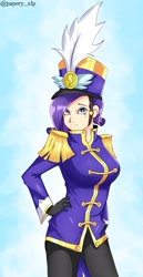 Size: 1003x1943 | Tagged: safe, artist:papery xlp, imported from derpibooru, rarity, human, ancient wonderbolts uniform, breasts, clothes, female, hand on hip, humanized, looking at you, sgt. rarity, solo, uniform