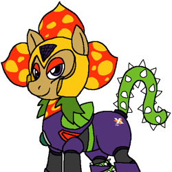 Size: 540x540 | Tagged: safe, artist:krisispiss, imported from derpibooru, pony, robot, robot pony, crossover, flower, looking at you, mega man (series), mega man 6, plant man, ponified, rule 85, simple background, smiling, solo, tail, vine, white background