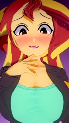Size: 1080x1920 | Tagged: safe, alternate version, artist:hornydogo, imported from derpibooru, sunset shimmer, human, equestria girls, 3d, alternate character, ara ara, big breasts, blushing, breasts, busty sunset shimmer, female, koikatsu, solo