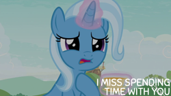 Size: 1920x1080 | Tagged: safe, edit, edited screencap, editor:quoterific, imported from derpibooru, screencap, trixie, pony, unicorn, student counsel, cup, cute, diatrixes, hoof on chest, levitation, magic, magic aura, quote, sad, sadorable, solo, teacup, telekinesis, text