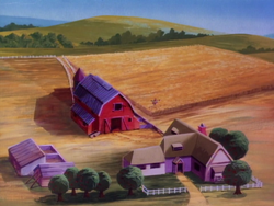 Size: 960x720 | Tagged: safe, imported from derpibooru, screencap, blue ribbon blues, my little pony tales, barn, cornfield, g1, house, no pony, scenery, scenery porn, tree