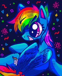 Size: 1400x1700 | Tagged: safe, artist:flutterbutton, imported from derpibooru, rainbow dash, pegasus, blue background, simple background, solo