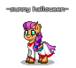 Size: 344x308 | Tagged: safe, artist:dematrix, imported from derpibooru, sunny starscout, bat pony, pony, pony town, blood, clothes, cute, dress, g5, halloween, holiday, horn, race swap, simple background, solo, transparent background