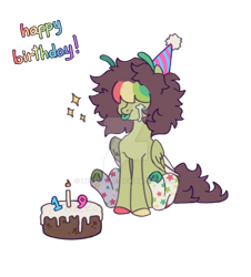 Size: 1280x1415 | Tagged: safe, artist:lynesssan, imported from derpibooru, oc, oc only, oc:bugsy, pegasus, pony, cake, deviantart watermark, food, hat, obtrusive watermark, party hat, simple background, solo, transparent background, watermark