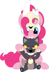 Size: 2469x3580 | Tagged: safe, artist:porygon2z, imported from derpibooru, pinkie pie, earth pony, pony, broken horn, collar, crossover, horn, king clawthorne, pet tag, show accurate, simple background, skull, the owl house, titan, transparent background, unmasked