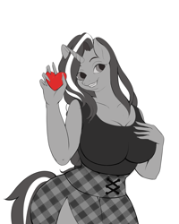 Size: 1600x2000 | Tagged: safe, artist:mdwines, imported from derpibooru, oc, oc:ripy, anthro, unicorn, beautiful, big breasts, black and white, breasts, clothes, commission, corset, cute, dress, grayscale, heart, hearts and hooves day, holiday, monochrome, romantic, shy, sketch, solo, thick, valentine's day, vintage, ych example, ych result, ych sketch, your character here