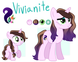 Size: 1280x1007 | Tagged: safe, artist:chailicorice, artist:elementbases, imported from derpibooru, oc, oc only, oc:vivianite, unicorn, braid, cutie mark, female, filly, foal, freckles, gradient mane, horn, mare, mascara, offspring, parent:fancypants, parent:rarity, parents:raripants, reference sheet, self paradox, self ponidox, simple background, solo, transparent background, unicorn oc