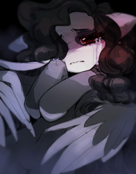 Size: 1836x2338 | Tagged: safe, artist:astralblues, imported from derpibooru, oc, pegasus, pony, crying, eyeshadow, makeup, sad, solo, tears of pain, wings