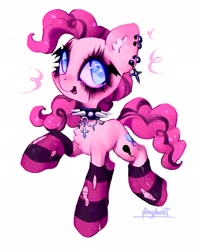 Size: 1632x2048 | Tagged: safe, artist:p0nyplanet, imported from derpibooru, pinkie pie, earth pony, pony, clothes, collar, female, goth, mare, piercing, simple background, socks, solo, spiked collar, white background