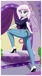 Size: 2255x4096 | Tagged: safe, artist:sonork91, imported from ponybooru, fleur-de-lis, equestria girls, big breasts, boobs and butt pose, breasts, clothes, fleur-de-seins, hair clipper, high heels, jeans, pants, shirt, shoes
