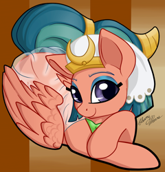 Size: 780x811 | Tagged: safe, artist:gleamydreams, imported from derpibooru, somnambula, pegasus, pony, female, lying down, mare, simple background, smiling, solo