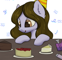 Size: 2073x2007 | Tagged: safe, artist:dumbwoofer, imported from derpibooru, oc, oc only, oc:dumbwoofer, earth pony, pony, birthday, birthday cake, bong, cake, ear fluff, female, food, hat, lighter, mare, party hat, simple background, solo, transparent background