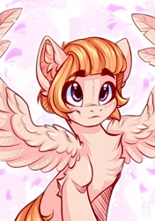 Size: 1129x1600 | Tagged: safe, artist:falafeljake, imported from derpibooru, oc, oc only, pegasus, pony, chest fluff, ear fluff, female, solo, spread wings, wings