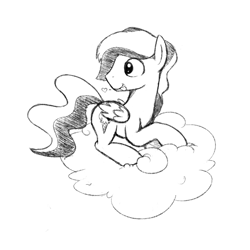 Size: 540x540 | Tagged: safe, artist:cottonsulk, imported from derpibooru, oc, oc only, oc:tootie-frootie, pegasus, pony, cloud, male, monochrome, on a cloud, rule 63, simple background, solo, stallion, tongue out, white background