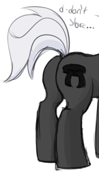 Size: 400x690 | Tagged: safe, artist:toughbluff, imported from derpibooru, oc, oc only, oc:patience, pony, butt, male, pi, plot, shy, simple background, solo, stallion, white background