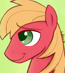 Size: 500x560 | Tagged: safe, artist:cottonsulk, imported from derpibooru, big macintosh, earth pony, pony, bust, green background, male, simple background, smiling, solo, stallion