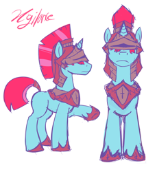 Size: 500x546 | Tagged: safe, artist:cottonsulk, imported from derpibooru, oc, oc only, oc:vigilance, pony, armor, concave belly, hair over eyes, helmet, male, simple background, solo, stallion, white background