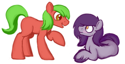 Size: 900x464 | Tagged: safe, artist:cottonsulk, imported from derpibooru, oc, oc only, oc:slink, earth pony, pony, blushing, duo, looking at each other, looking at someone, male, simple background, stallion, white background