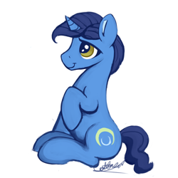 Size: 500x500 | Tagged: safe, artist:cottonsulk, imported from derpibooru, night light, pony, unicorn, male, simple background, sitting, solo, stallion, white background