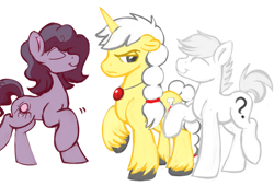 Size: 700x476 | Tagged: safe, artist:cottonsulk, imported from derpibooru, oc, oc only, oc:alton, oc:cottonsulk, oc:ghost pony, earth pony, pony, unicorn, braid, braided tail, dancing, male, simple background, stallion, tail, white background