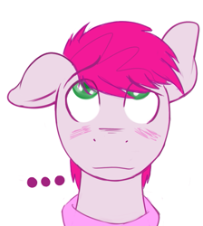 Size: 549x612 | Tagged: safe, artist:cottonsulk, imported from derpibooru, oc, oc only, oc:raspberry scents, earth pony, pony, blushing, bust, looking up, male, one ear down, simple background, solo, stallion, white background