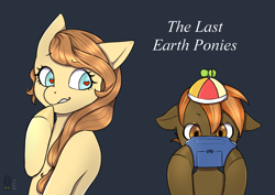 Size: 2039x1446 | Tagged: safe, artist:natt333, imported from derpibooru, button mash, oc, oc:cream heart, earth pony, pony, fanfic:the last earth ponies, author:shakespearicles, buttoncest, canon x oc, cap, closed mouth, clothes, colt, cover art, duo, earth pony oc, eyebrows, eyelashes, eyes open, family, fanfic, fanfic art, fanfic cover, female, fimfiction, foal, game boy, hat, heart, heart eyes, horny, implied inbreeding, implied incest, implied sex, implied shipping, incest, infidelity, lip bite, logo, looking, looking at someone, male, mother and child, mother and son, nostrils, open mouth, parent and child, playing video games, propeller hat, pupils, raised eyebrow, shakespearicles, shipping, signature, simple background, straight, teeth, text, the last earth ponies, unshorn fetlocks, wall of tags, wingding eyes, xk-class end-of-the-world scenario