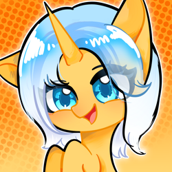 Size: 2048x2048 | Tagged: safe, artist:miwq, imported from derpibooru, oc, oc:aurore soleilevant, pony, unicorn, cute, looking at you, orange coat, smiling, solo