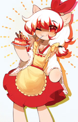 Size: 1280x2006 | Tagged: safe, artist:astralblues, imported from derpibooru, oc, oc:cunben_mapleleaf, pony, apron, bipedal, clothes, cute, dress, food, ocbetes, pudding, skirt, solo