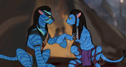 Size: 1920x1022 | Tagged: safe, artist:shamy-crist, imported from derpibooru, na'vi, pony, duo, jake sully, james cameron's avatar, neytiri, ponified, rule 85