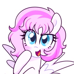 Size: 755x755 | Tagged: safe, artist:darkynez, imported from derpibooru, oc, oc only, pegasus, pony, blushing, looking at you, open mouth, open smile, simple background, smiling, solo, spread wings, white background, wings