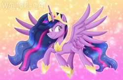 Size: 3000x1940 | Tagged: safe, artist:thewallop-cat12, imported from derpibooru, twilight sparkle, alicorn, pony, the last problem, armor, breastplate, crown, hoof shoes, horn, jewelry, older, older twilight, peytral, princess twilight 2.0, regalia, solo, spread wings, twilight sparkle (alicorn), wings