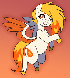 Size: 1572x1749 | Tagged: safe, artist:/d/non, imported from derpibooru, pegasus, pony, belly, chest fluff, chubby, eyebrows, februpony, februpony 2023, flare (g5), flying, g5, gradient background, looking up, orange hair, smiling, unshorn fetlocks, white fur