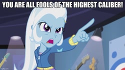 Size: 888x499 | Tagged: safe, edit, edited screencap, imported from derpibooru, screencap, trixie, human, equestria girls, guitar centered, caption, futurama, image macro, solo, text