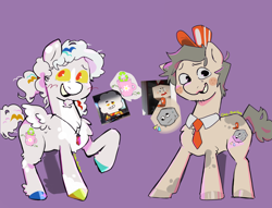 Size: 3681x2817 | Tagged: safe, artist:gay_smilesss, imported from derpibooru, pegasus, pony, duo, necktie, ponified, purple background, simple background