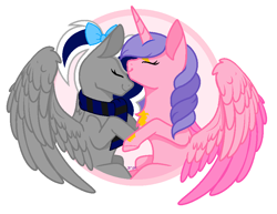 Size: 867x669 | Tagged: safe, artist:kathepart, artist:lilith1light, edit, imported from derpibooru, oc, oc only, oc:hearty love, oc:sofia reds, alicorn, pegasus, alicorn oc, base used, clothes, couple, craft, female, horn, pegasus oc, simple background, white background, wings