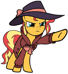 Size: 525x569 | Tagged: safe, artist:noikincade67, imported from derpibooru, sunset shimmer, pony, unicorn, clothes, detective, female, hat, simple background, solo, transparent background