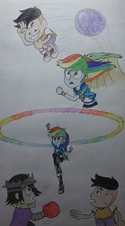 Size: 841x1514 | Tagged: safe, artist:jebens1, imported from derpibooru, rainbow dash, human, equestria girls, salute, sonic rainboom, surprised, traditional art