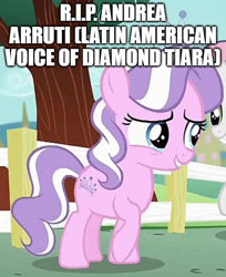 Size: 500x612 | Tagged: safe, edit, edited screencap, imported from derpibooru, screencap, diamond tiara, pony, andrea arruti, in memoriam, rest in peace, voice actor