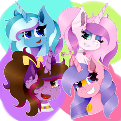 Size: 1300x1300 | Tagged: safe, artist:kathepart, imported from derpibooru, oc, oc:hearty love, oc:kathepaint, alicorn, collar, eyeshadow, freckles, hair bun, makeup, simple background, smiling