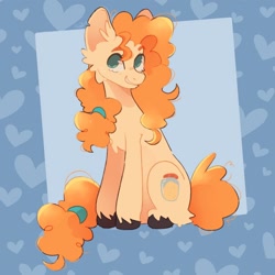 Size: 1080x1080 | Tagged: safe, artist:loaf, imported from derpibooru, pear butter, earth pony, pony, colored pupils, female, heart, mare, rubber band, sitting, solo, unshorn fetlocks