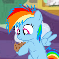 Size: 720x720 | Tagged: safe, artist:mlplary6, imported from derpibooru, rainbow dash, pegasus, pony, animated, cookie, cute, dashabetes, eating, eyes closed, female, filly, filly rainbow dash, foal, food, gif, nom, smiling, younger