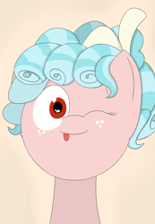 Size: 1700x2450 | Tagged: safe, artist:kanw, imported from derpibooru, cozy glow, pegasus, pony, cozy glow is best facemaker, female, filly, foal, looking at you, one eye closed, solo, wink, winking at you