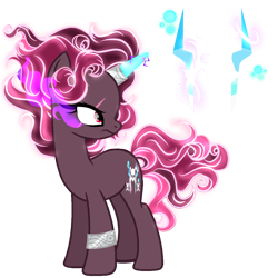 Size: 2048x2048 | Tagged: safe, artist:harmonyvitality-yt, imported from derpibooru, oc, oc only, pony, unicorn, eyelashes, female, frown, horn, horn ring, looking back, mare, offspring, parent:king sombra, parent:tempest shadow, ring, simple background, solo, sombra eyes, transparent background, unicorn oc