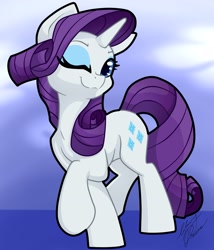 Size: 2539x2969 | Tagged: safe, artist:gleamydreams, imported from derpibooru, rarity, pony, unicorn, female, mare, one eye closed, raised hoof, smiling, solo, wink