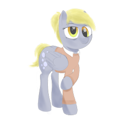 Size: 2000x2000 | Tagged: safe, artist:squishment, derpy hooves, pegasus, alternate hairstyle, background removed, clothes, high res, older, ponytail, short tail, solo