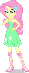 Size: 1714x4225 | Tagged: safe, imported from derpibooru, fluttershy, human, equestria girls, street chic, spoiler:eqg series (season 2), bare shoulders, female, grin, looking at you, simple background, sleeveless, smiling, solo, staring into your soul, strapless, transparent background, vector