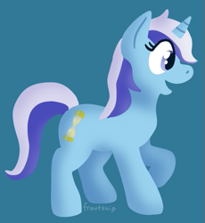 Size: 565x615 | Tagged: safe, artist:froutsuip, imported from derpibooru, minuette, pony, unicorn, blue background, cyan background, female, shading, simple background, solo, standing